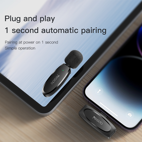 מיקרופון כפול אלחוטי Lightning עם טכנולוגיה להפחתת רעשים Yesido KR14