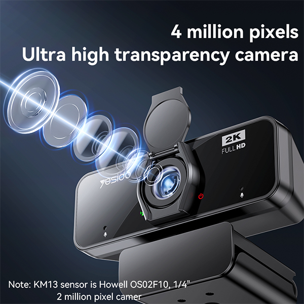 מצלמת רשת ברזולוציה 2K ומיקרופון מובנה עם ביטול רעשים Yesido