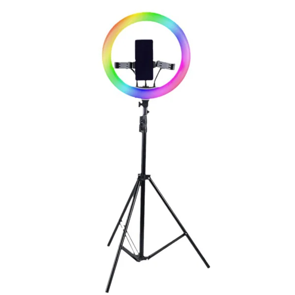 רינג לייט 36 ס"מ RGB איכותי עם חצובה נפתחת עד 2 מטר ו-3 מעמדים לסמארטפון Power-Tech