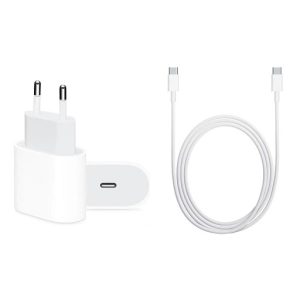 ראש מטען מקורי לאייפון 15 בעוצמת 20W עם כבל Type-C באורך 1 מטר | Apple
