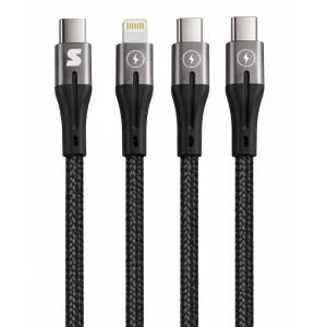 כבל טעינה וסנכרון באורך 1.5 מטר עם Lightning ו 2 חיבורי Type C שחור | Silver Line 3 In 1