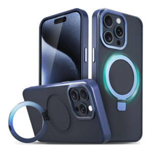 כיסוי מט לאייפון 16 פלוס כחול תומך MagSafe עם רגלית מתקפלת NanoX