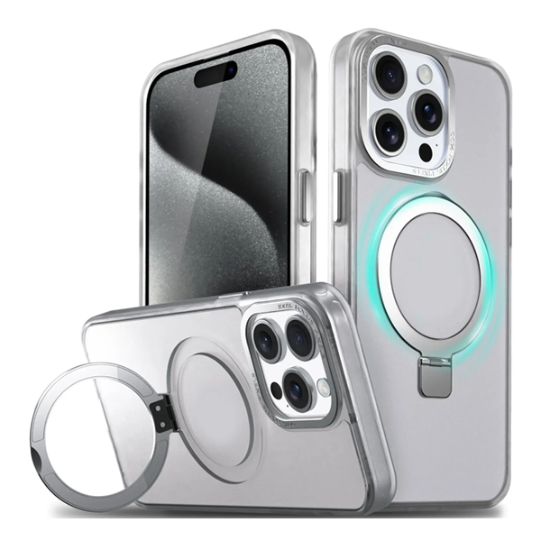 כיסוי מט לאייפון 16 פרו מקס אפור תומך MagSafe עם רגלית מתקפלת NanoX