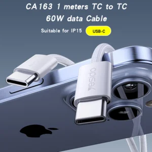כבל טעינה מהירה 60W אורך 2 מטר Type-C עם העברת נתונים Yesido CA164