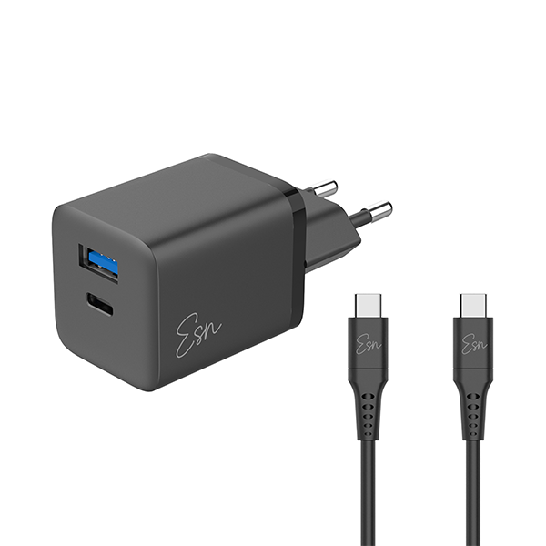 מטען קיר 43W עם 2 יציאות וכבל USB-C ל-USB-C מבית Essentials שחור