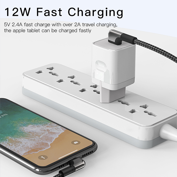 כבל טעינה 1.2 מטר Lightning בעיצוב 90 מעלות עם טעינה מהירה 12W מבית Yesido CA80