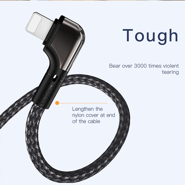 כבל טעינה 1.2 מטר Lightning בעיצוב 90 מעלות עם טעינה מהירה 12W מבית Yesido CA80