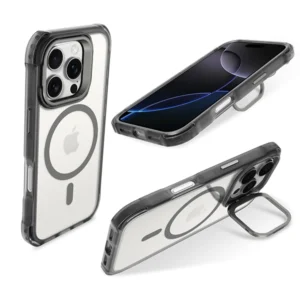 כיסוי סטנד לאייפון 16 פרו מקס שקוף אפור Bungee תומך MagSafe עם הגנה בפינות Beelan