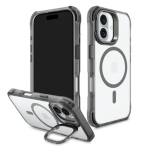כיסוי סטנד לאייפון 16 שקוף אפור Bungee תומך MagSafe עם הגנה בפינות Beelan