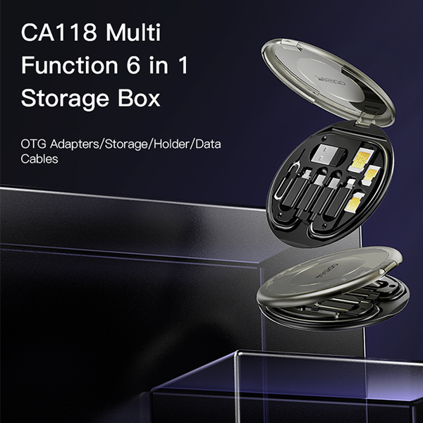 מארז קומפקטי מחזיק סמארטפון 6 ב-1 עם מתאמי OTG, אחסון ומחט לכרטיס סים Yesido CA118