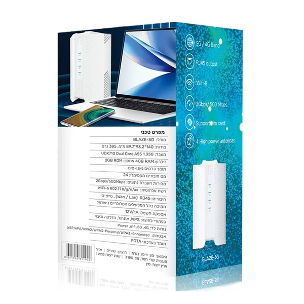 ראוטר תומך סים מהיר במיוחד מתקדם עם חיבור של עד 24 מכשירים Nordic Blaze 5G