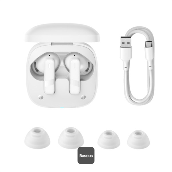 אוזניות אלחוטיות Baseus Bowie E20 בצבע לבן | ביטול רעשים וסאונד עוצמתי