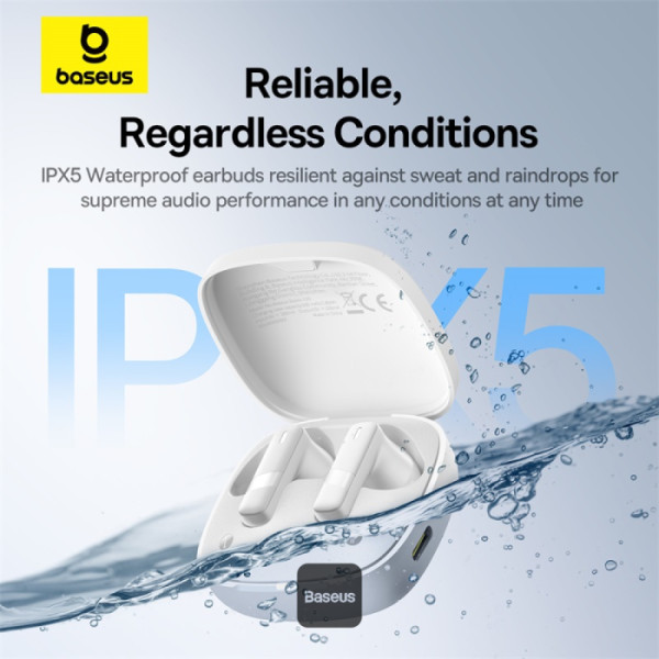 אוזניות אלחוטיות Baseus Bowie E20 בצבע לבן | ביטול רעשים וסאונד עוצמתי