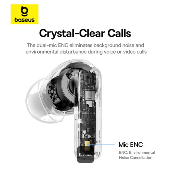 אוזניות אלחוטיות Baseus Bowie E20 בצבע לבן | ביטול רעשים וסאונד עוצמתי