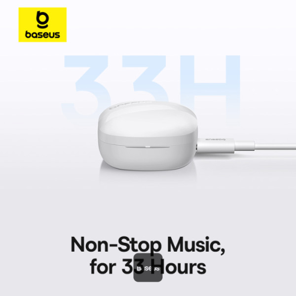 אוזניות אלחוטיות Baseus Bowie E20 בצבע לבן | ביטול רעשים וסאונד עוצמתי