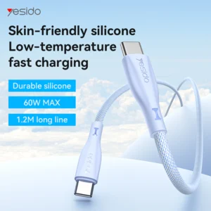 כבל USB-C 60W ל-USB-C לבן באורך 1.2 מטר מהיר וחזק במיוחד | Yesido CA168