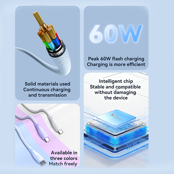 כבל USB-C 60W ל-USB-C לבן באורך 1.2 מטר מהיר וחזק במיוחד | Yesido CA168