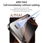 כבל USB-C 60W ל-USB-C לבן באורך 1.2 מטר מהיר וחזק במיוחד | Yesido CA168