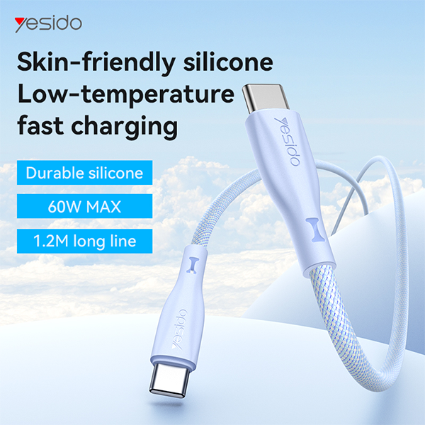 כבל USB-C 60W סגול באורך 1.2 מטר מהיר וחזק במיוחד | Yesido CA168