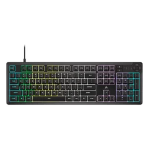 מקלדת גיימינג Corsair K55 Core שחור עם תאורת Rgb עוצמתית וכפתורי מדיה ייעודיים