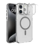 כיסוי שקוף אפור לאייפון 13 עם סטנד תומך MagSafe איכותי | Grip Case Crystal Pro