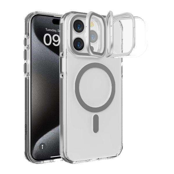 כיסוי שקוף אפור לאייפון 14 פרו עם סטנד תומך MagSafe איכותי | Grip Case Crystal Pro