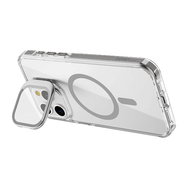 כיסוי שקוף אפור לאייפון 12 עם סטנד תומך MagSafe איכותי | Grip Case Crystal Pro