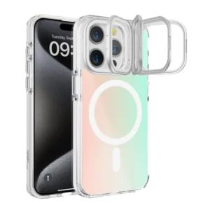 כיסוי שקוף צבעוני לאייפון 15 פרו עם סטנד תומך MagSafe איכותי | Grip Case Crystal Pro