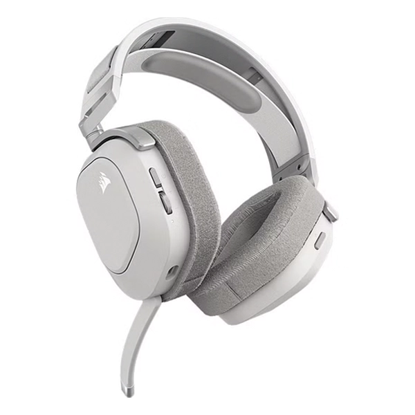 אוזניות גיימינג אלחוטיות Corsair Hs80 Max Wireless לבן עם שמע היקפי Dolby Atmos ומיקרופון איכותי