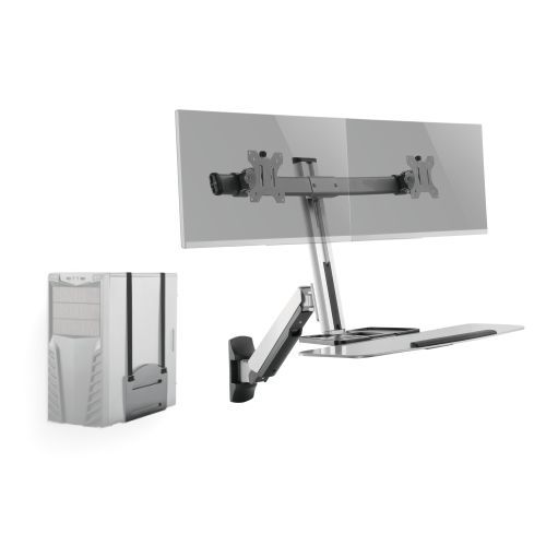 זרוע קיר מתכווננת לשני מסכים 13״-32״ עם מתקן למחשב | Lumi DWS02-W02
