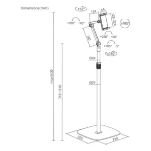 מעמד רצפתי שחור לטאבלטים וסמארטפונים 4.7-12.9 אינץ׳ Lumi PAD39-04