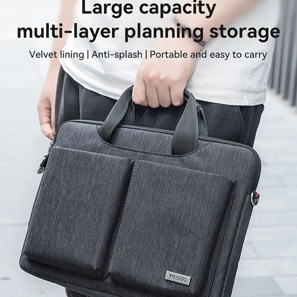 תיק לפטופ 14 אינץ׳ כחול כהה עם ידית אחיזה ורצועת כתף Yesido WB47