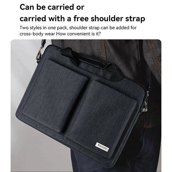 תיק לפטופ 14 אינץ׳ כחול כהה עם ידית אחיזה ורצועת כתף Yesido WB47