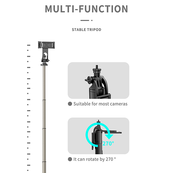 מקל סלפי מקצועי עם חצובה מתקפלת, יציב, נייד, מסתובב 360° | Q06