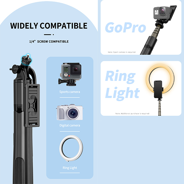 מקל סלפי מקצועי עם חצובה מתקפלת, יציב, נייד, מסתובב 360° | Q06