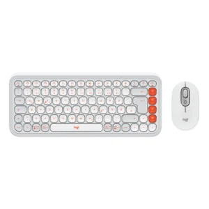 סט מקלדת ועכבר אלחוטיים Logitech POP ICON Combo לבן-כתום | עיצוב מיוחד, שקט ומותאם אישית