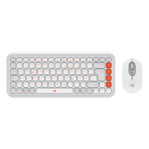 סט מקלדת ועכבר אלחוטיים Logitech POP ICON Combo לבן-כתום | עיצוב מיוחד, שקט ומותאם אישית