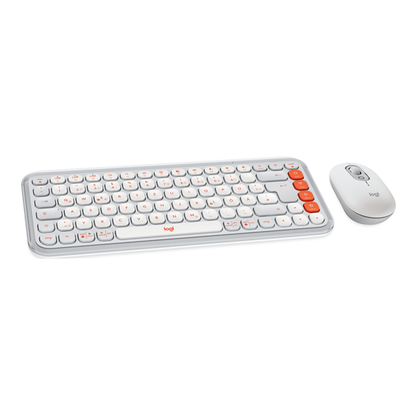 סט מקלדת ועכבר אלחוטיים Logitech POP ICON Combo לבן-כתום | עיצוב מיוחד, שקט ומותאם אישית