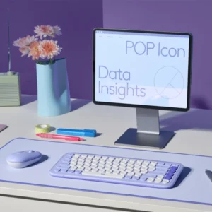 סט מקלדת ועכבר אלחוטיים Logitech POP ICON Combo לילך | עיצוב מיוחד, שקט ומותאם אישית