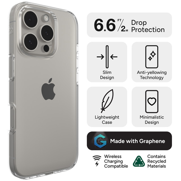 כיסוי לאייפון 16 פרו שקוף תומך MagSafe קליל עם הגנה מתקדמת | ZAGG Crystal Palace Lite