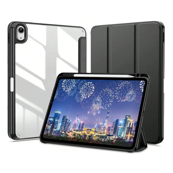 כיסוי ספר מגנטי לגלקסי טאב S10 פלוס שחור שקוף עם מקום לעט