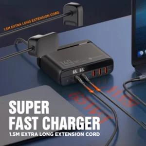 מטען GaN 140W מהיר עם 6 יציאות USB-C ו-USB-A ומתאמי חשמל | Miracase MWC140W
