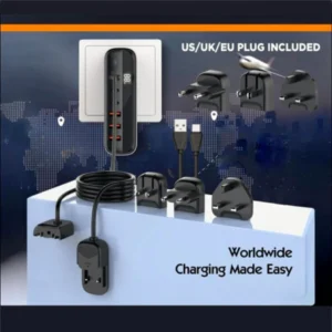 מטען GaN 140W מהיר עם 6 יציאות USB-C ו-USB-A ומתאמי חשמל | Miracase MWC140W