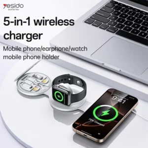 מטען אלחוטי מתקפל 5 ב-1 לאייפון, Apple Watch ו-AirPods לבן | Yesido DS29