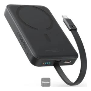 מטען נייד אלחוטי 10,000mAh 30W שחור תומך MagSafe וכבל Type-C מובנה | Baseus