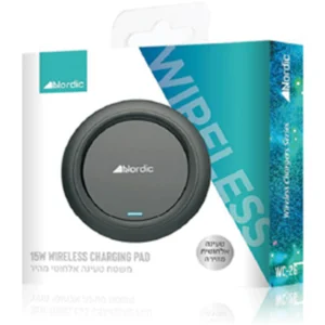 משטח טעינה אלחוטי מהיר 15W שחור | Nordic 15W Wireless Charging Pad