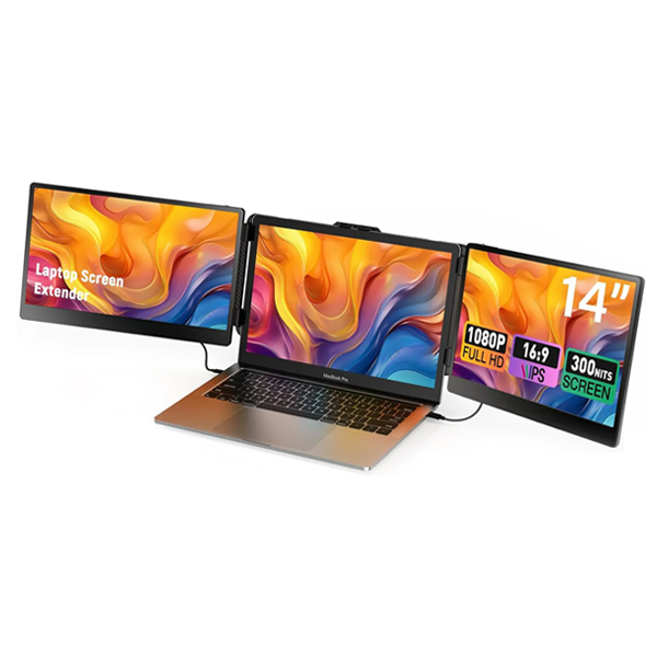 מסך נייד כפול FHD ללפטופ עם חיבורי USB-C ו-HDMI ורמקולים מובנים | S2 Triple Screen Extender