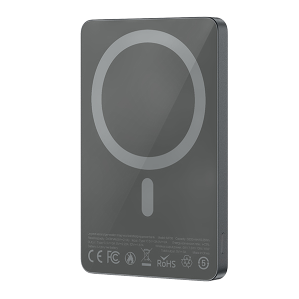 סוללת גיבוי אלחוטית 5000mAh בצבע אפור תומכת MagSafe וטעינה מהירה | Energy MP38 Legend