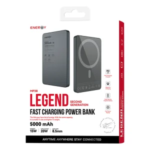 סוללת גיבוי אלחוטית 5000mAh בצבע אפור תומכת MagSafe וטעינה מהירה | Energy MP38 Legend