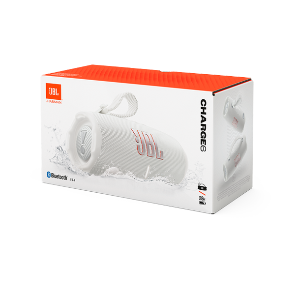 רמקול JBL Charge 6 לבן עם סאונד עוצמתי וסוללה חזקה